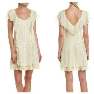CINQ à Sept Silk Pale Yellow Floral Ruffle Georgia Dress Size 10